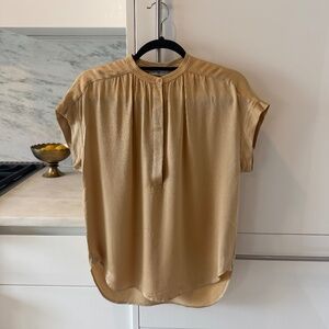 Vince Silk Blouse Small Gold Champagne Cap Sleeve Banded Collar Top